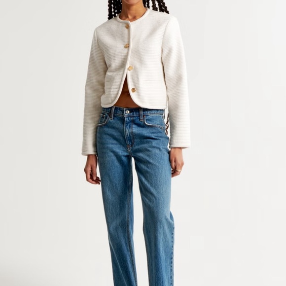 Abercrombie & Fitch - Collarless Tweed Jacket in Black/Cream, XS - Picture 2 of 9